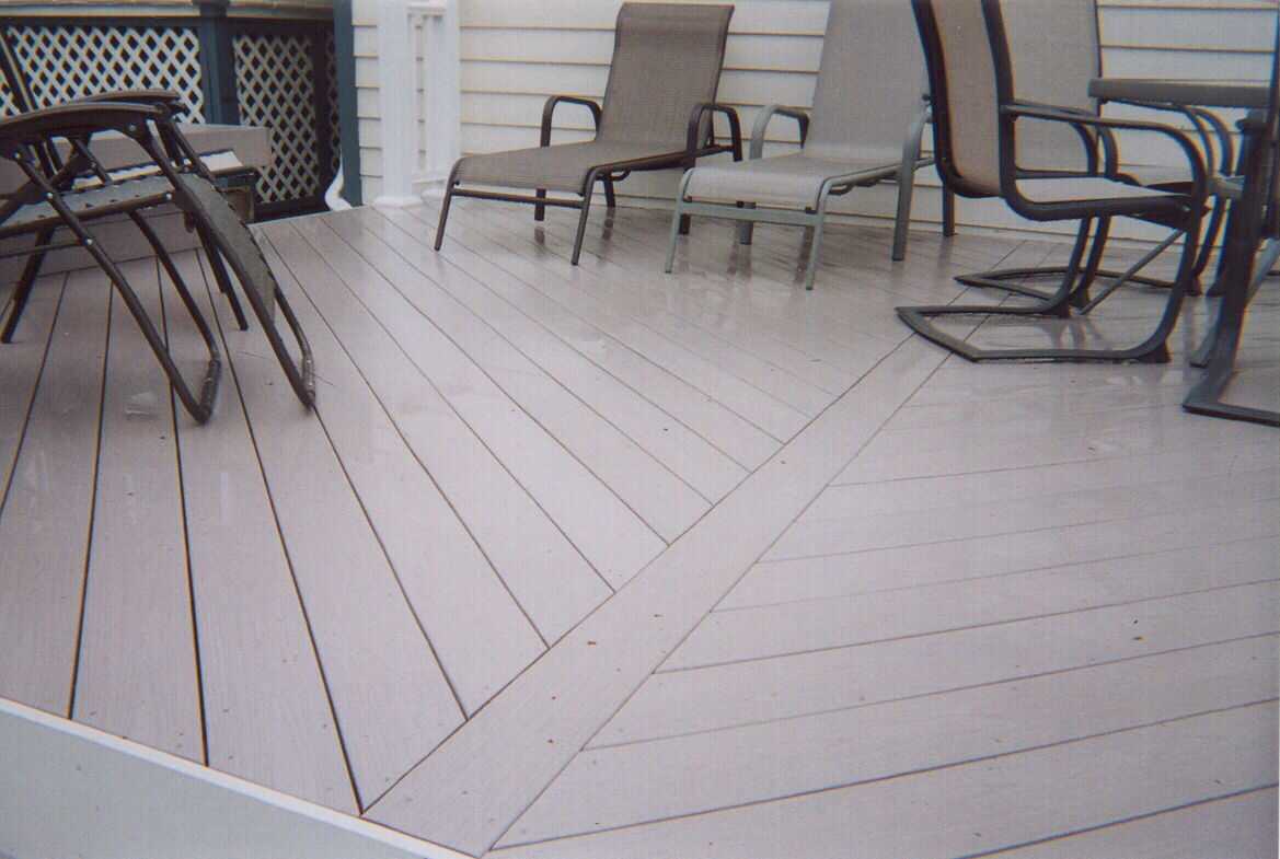 Low level composite with benchmark and diagonal decking.