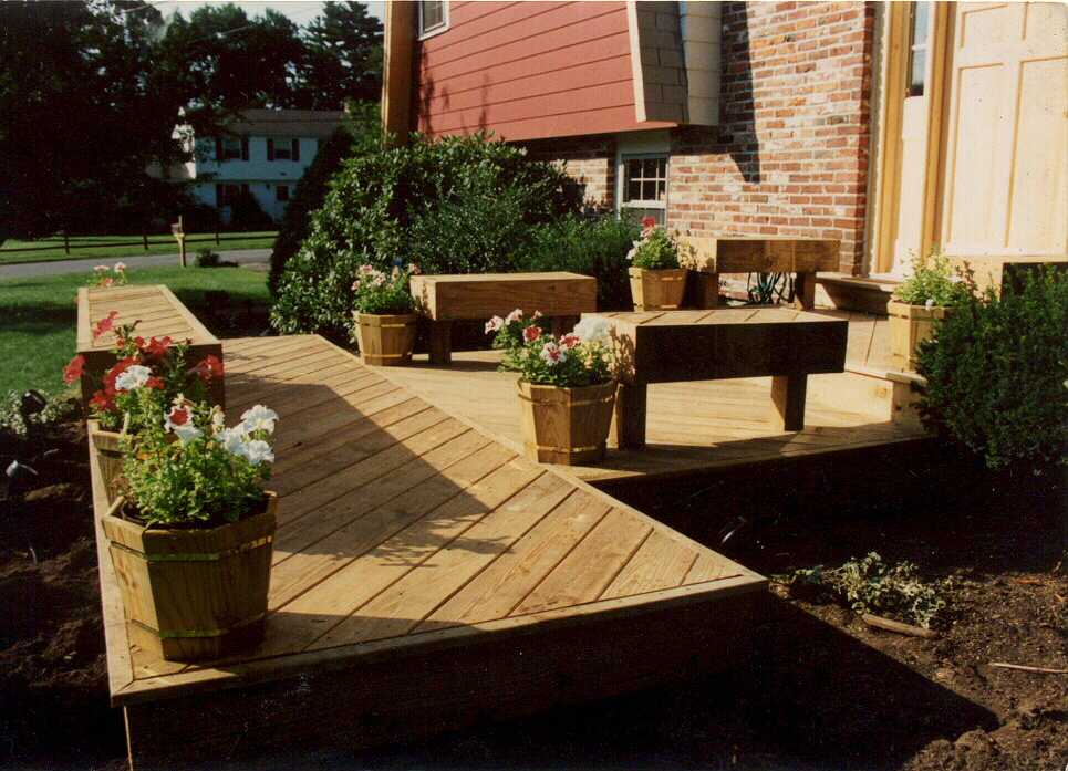 Benches with planters and steps