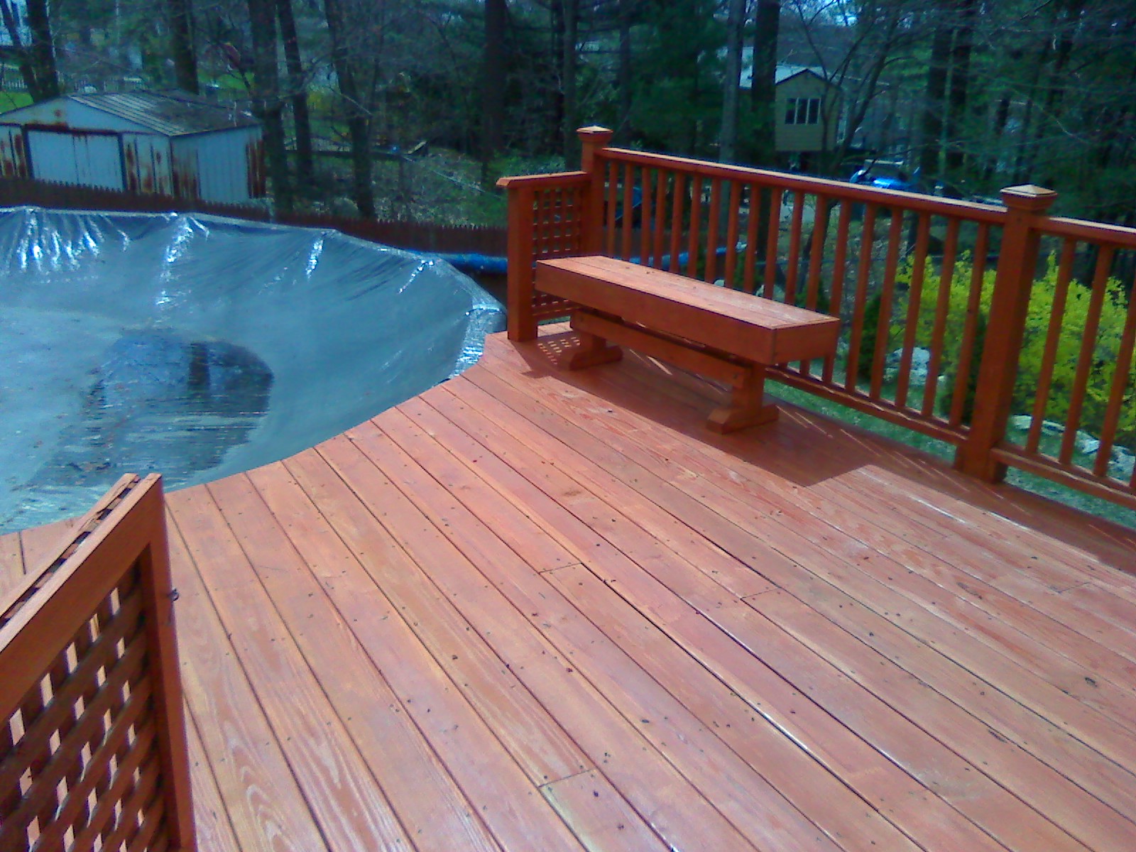 Pool Deck, Bench, Stained, Pressure-Treated Deck (Billerica)